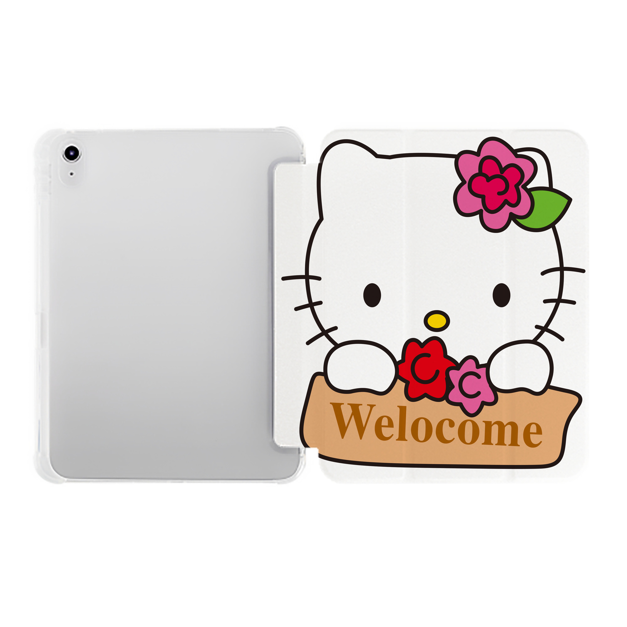 （画像用） Hello Kitty ハローキティ IPad ケース ペン収納付き 三つ折りスタンド PUレザー×シリコン 対応機種9.5/10.5/10.9インチ